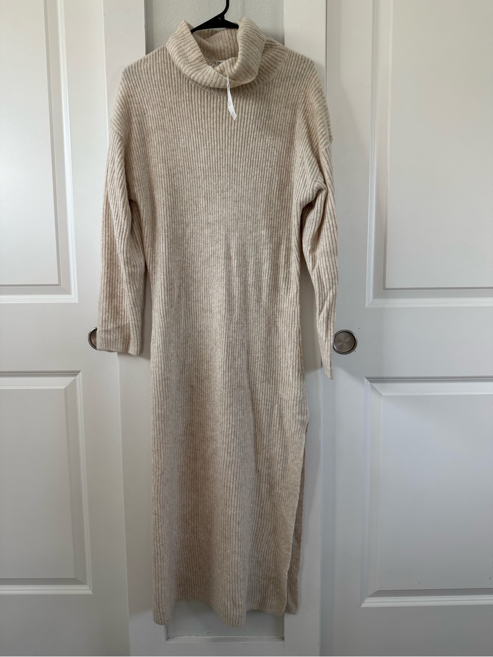 Abercrombie & Fitch Oatmeal Ribbed Turtleneck Midi Dress